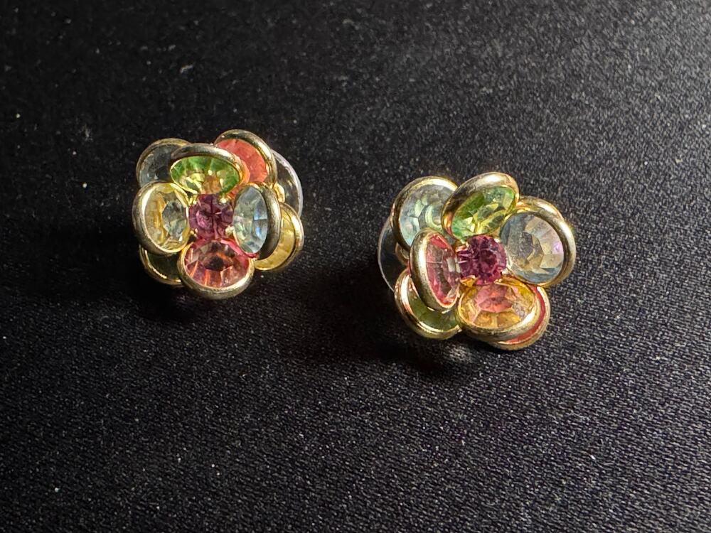 Vintage Bezel Colorful Crystal Post Earrings